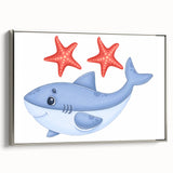 Smiling Shark and Starfish - Boys Room Wall Art Kids Wall Art Prints