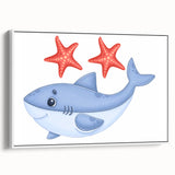 Smiling Shark and Starfish - Boys Room Wall Art Kids Wall Art Prints