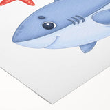 Smiling Shark and Starfish - Boys Room Wall Art Kids Wall Art Prints
