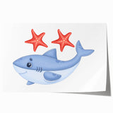 Smiling Shark and Starfish - Boys Room Wall Art Kids Wall Art Prints