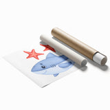 Smiling Shark and Starfish - Boys Room Wall Art Kids Wall Art Prints