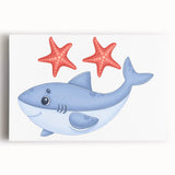 Smiling Shark and Starfish - Boys Room Wall Art Kids Wall Art Prints