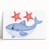 Smiling Shark and Starfish - Boys Room Wall Art Kids Wall Art Prints