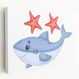 Smiling Shark and Starfish - Boys Room Wall Art Kids Wall Art Prints
