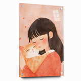 Girl and Cat Hug Nursery Wall Art – Kids Room & Baby Decor