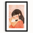 Girl and Cat Hug Nursery Wall Art – Kids Room & Baby Decor