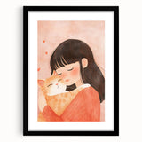 Girl and Cat Hug Nursery Wall Art – Kids Room & Baby Decor