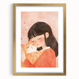 Girl and Cat Hug Nursery Wall Art – Kids Room & Baby Decor