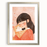 Girl and Cat Hug Nursery Wall Art – Kids Room & Baby Decor