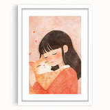 Girl and Cat Hug Nursery Wall Art – Kids Room & Baby Decor
