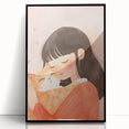 Girl and Cat Hug Nursery Wall Art – Kids Room & Baby Decor