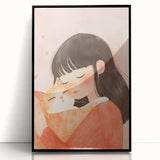Girl and Cat Hug Nursery Wall Art – Kids Room & Baby Decor