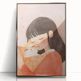Girl and Cat Hug Nursery Wall Art – Kids Room & Baby Decor