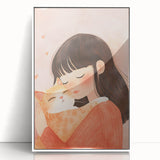 Girl and Cat Hug Nursery Wall Art – Kids Room & Baby Decor