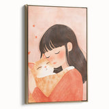 Girl and Cat Hug Nursery Wall Art – Kids Room & Baby Decor