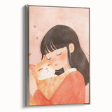 Girl and Cat Hug Nursery Wall Art – Kids Room & Baby Decor
