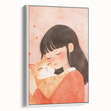 Girl and Cat Hug Nursery Wall Art – Kids Room & Baby Decor
