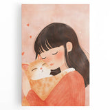 Girl and Cat Hug Nursery Wall Art – Kids Room & Baby Decor