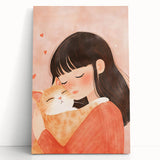 Girl and Cat Hug Nursery Wall Art – Kids Room & Baby Decor