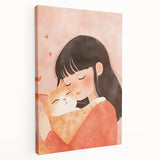 Girl and Cat Hug Nursery Wall Art – Kids Room & Baby Decor