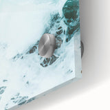 Large abstract wall art in vibrant summer hues on acrylic glass, ideal for dining room ambiance.