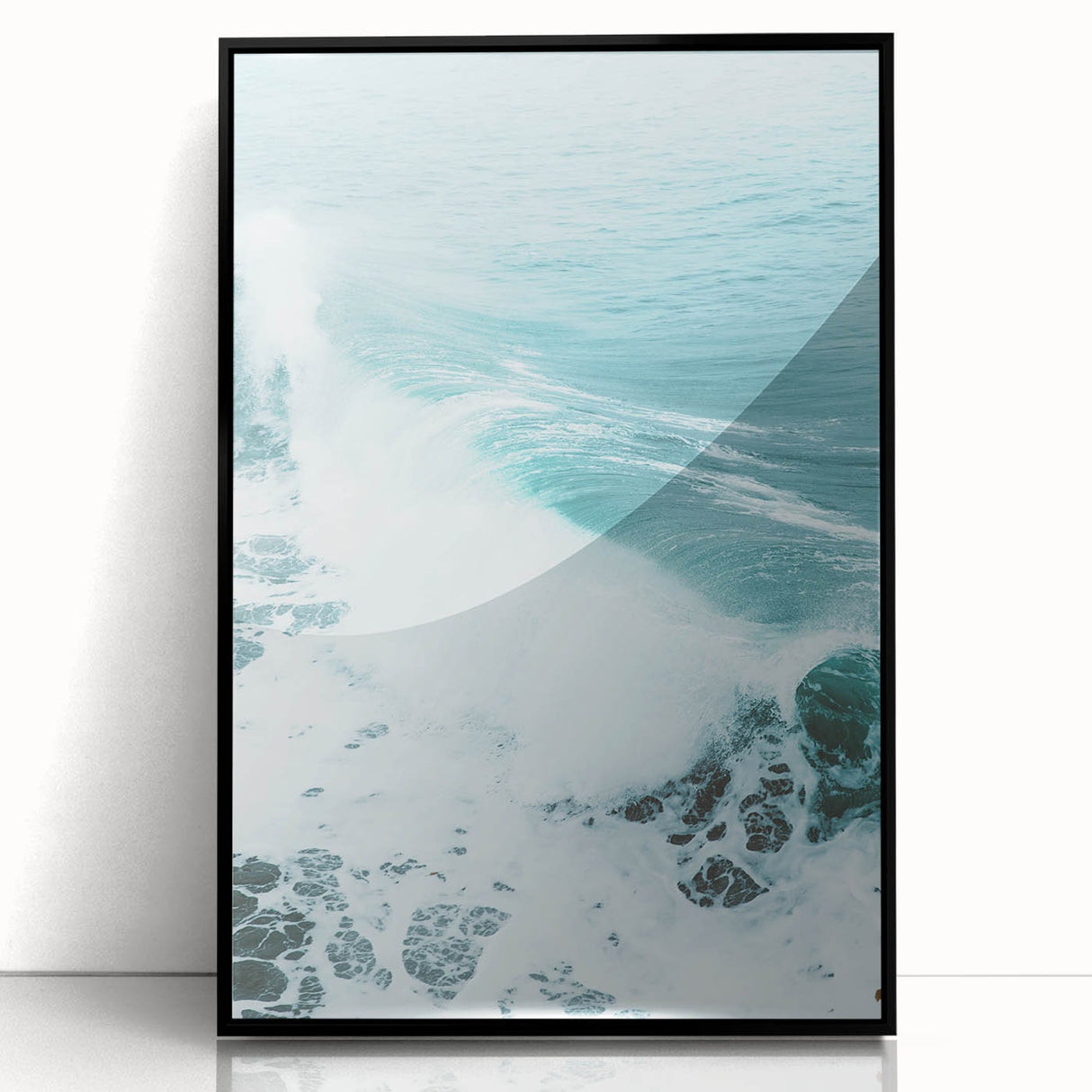Large abstract wall art in mid-century modernist style featuring vibrant summer tones on black framed acrylic.