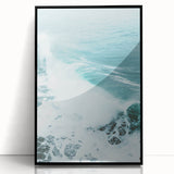 Large abstract wall art in mid-century modernist style featuring vibrant summer tones on black framed acrylic.