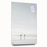 Large abstract wall art on acrylic glass, featuring swirling blue and white patterns, ideal for modern dining room decor.