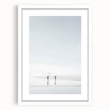 Abstract art print featuring swirling blue and white patterns on a framed canvas, suitable for bedroom or dining room decor.