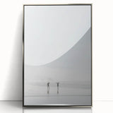 Mid-century modernist art deco poster featuring geometric shapes in silver and gold tones on acrylic.