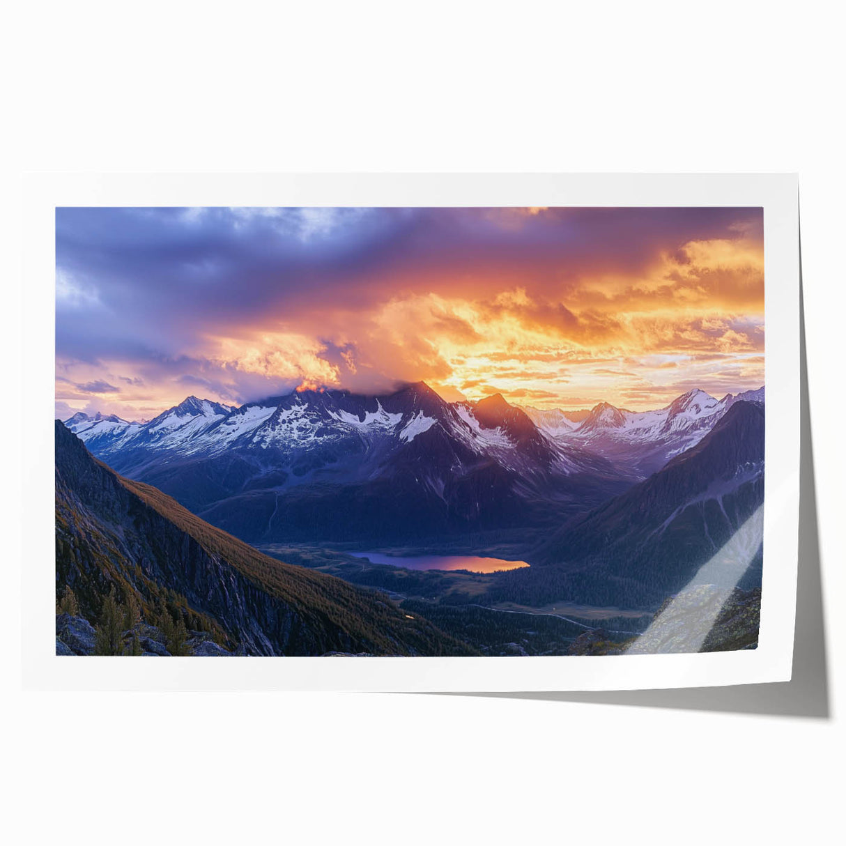 Vibrant rolled canvas print showcasing a stunning coastal landscape with dramatic cliffs and blue ocean waves, packaged securely in a protective cardboard tube for safe shipping.