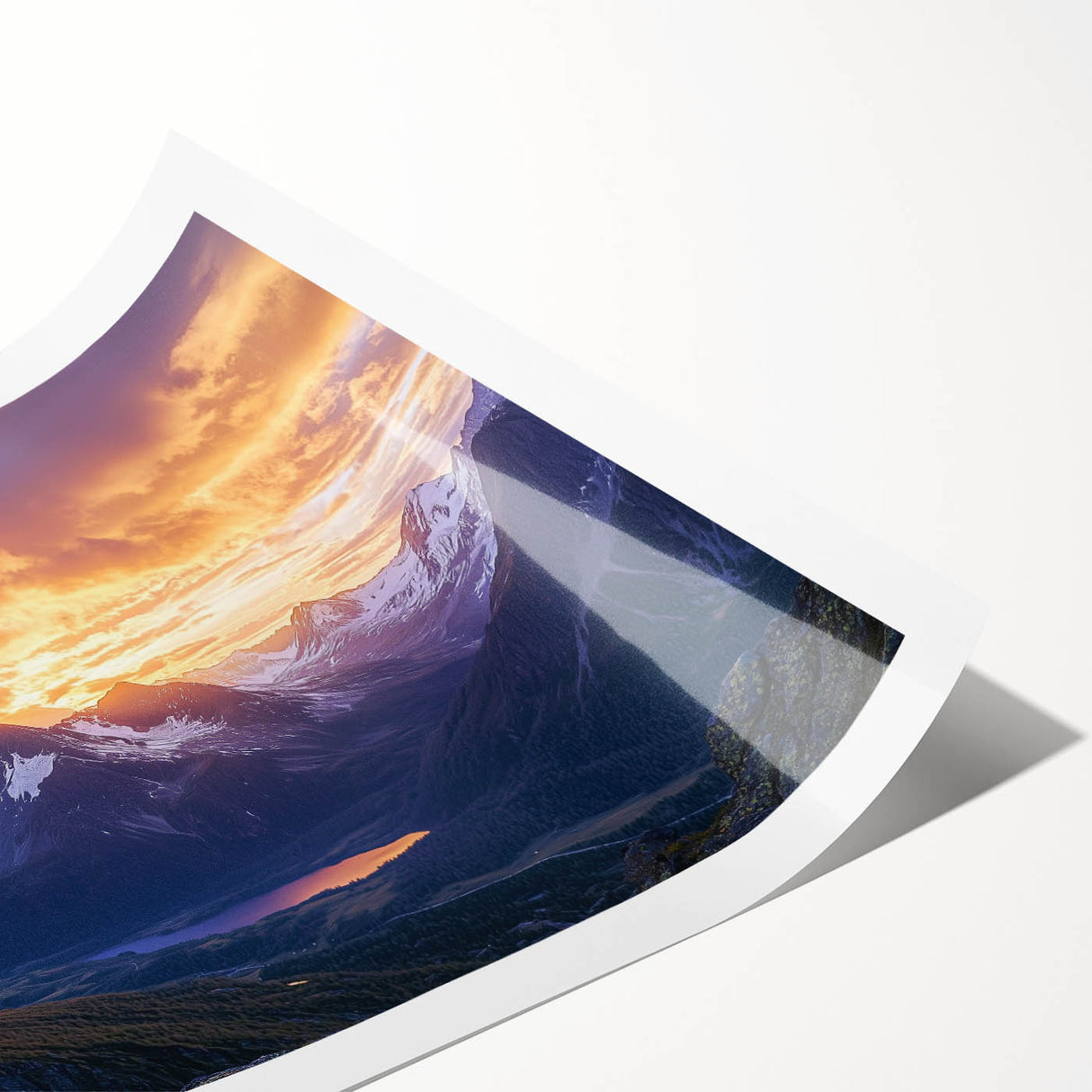 Stunning landscape print depicting majestic cliffs at sunset, showcasing vibrant colors and intricate details, rolled and ready for framing. Perfect for nature lovers.