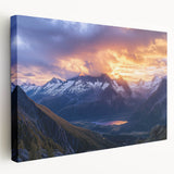 Stretched canvas artwork depicting a dramatic cliff landscape with vibrant colors and intricate details, ideal for enhancing home decor and art collections.