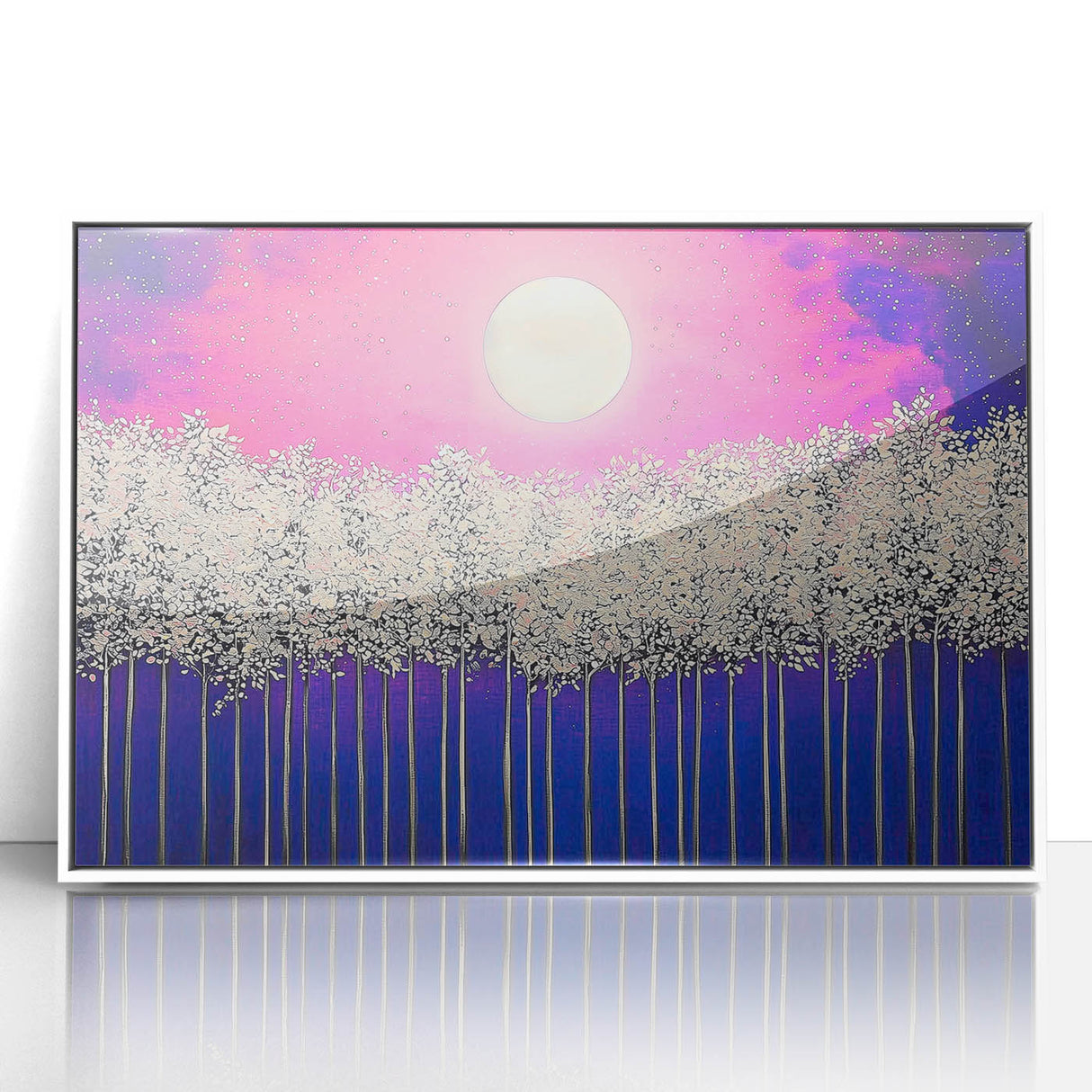 Modern Office Wall Art – Vibrant Moonlit Forest Canvas