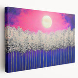 Modern Office Wall Art – Vibrant Moonlit Forest Canvas