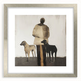 Abstract figurative art frame with a silver mat showcasing a modern design, perfect for enhancing contemporary decor in living spaces or galleries.