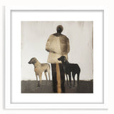 Abstract figurative art frame displaying a contemporary design with a white mat, ideal for modern home decor, showcasing vibrant colors and unique shapes.