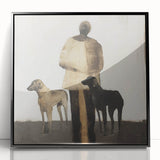 Framed abstract figurative art piece in black acrylic, showcasing modern design elements. Perfect for contemporary home decor, adding a stylish touch to any space.