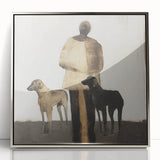 Framed abstract figurative artwork in silver tones, showcasing a dynamic composition that blends modern artistry and elegance, perfect for contemporary home decor.