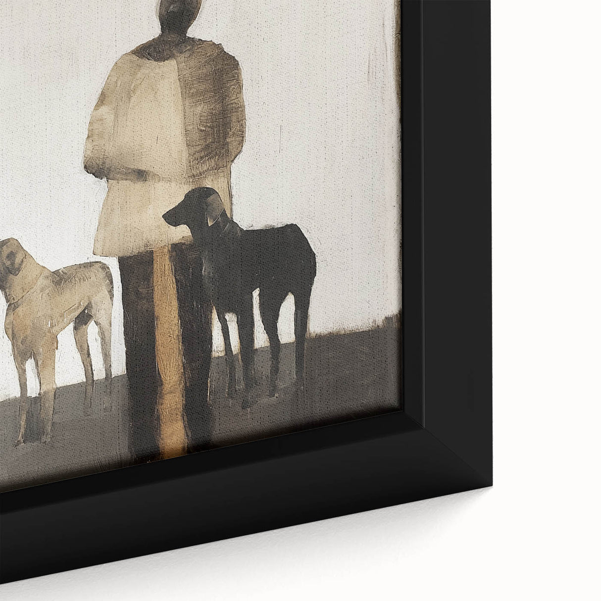 Close-up of an abstract figurative framed canvas artwork showcasing vibrant colors and dynamic shapes, ideal for modern home decor and artistic expression.