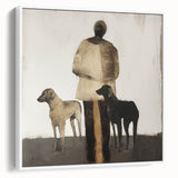 Abstract figurative framed canvas artwork showcasing a white side view, featuring fluid shapes and soft colors, ideal for modern home decor.