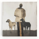 Abstract figurative stretched canvas artwork showcasing vibrant colors and dynamic shapes, perfect for modern home decor. Ideal for adding a unique touch to any room.