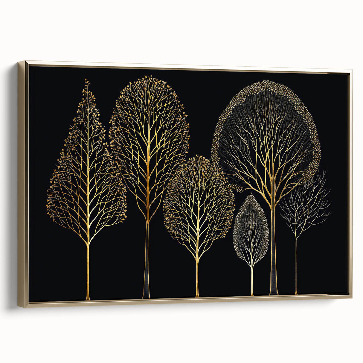 Framed canvas wall art featuring an abstract floral design with gold accents, showcasing vibrant colors and intricate patterns, perfect for home decor.