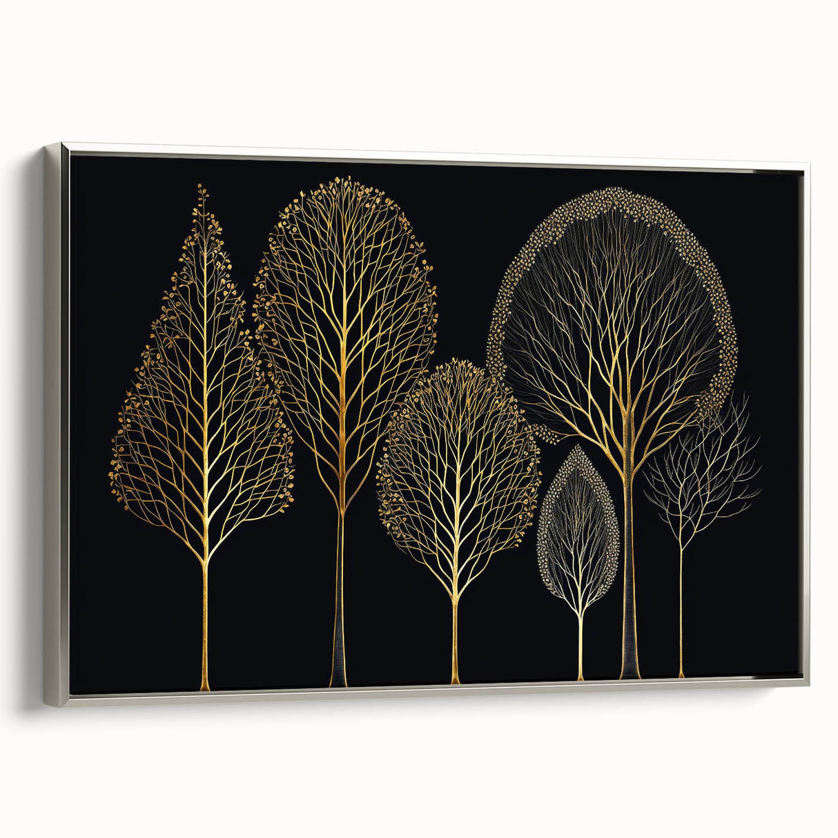 Framed canvas wall art showcasing abstract floral designs in vibrant colors, featuring a sleek silver frame. Ideal for modern home decor, adding elegance and a touch of nature.