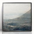 Framed abstract landscape wall art featuring vibrant colors and fluid shapes, displayed with a sleek black frame, perfect for modern home decor.