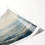 Abstract landscape wall art print showcasing vibrant colors of blue, orange, and green, rolled and ready for display, ideal for modern home decor.