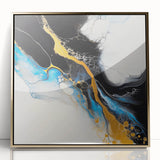 Fluid Acrylic Wall Decor – Gold Stream over Blue Abstraction