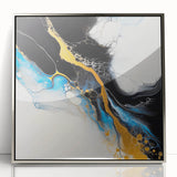 Fluid Acrylic Wall Decor – Gold Stream over Blue Abstraction