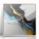 Fluid Acrylic Wall Decor – Gold Stream over Blue Abstraction