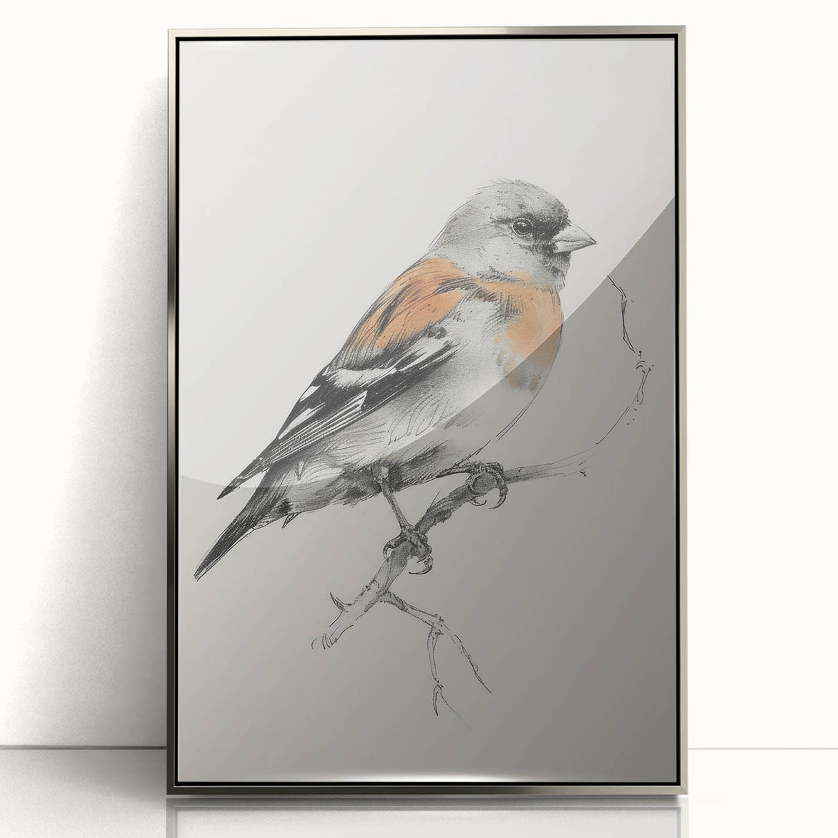 Framed acrylic artwork featuring a silver-colored border, showcasing a vibrant animal design with intricate details, perfect for modern home decor.